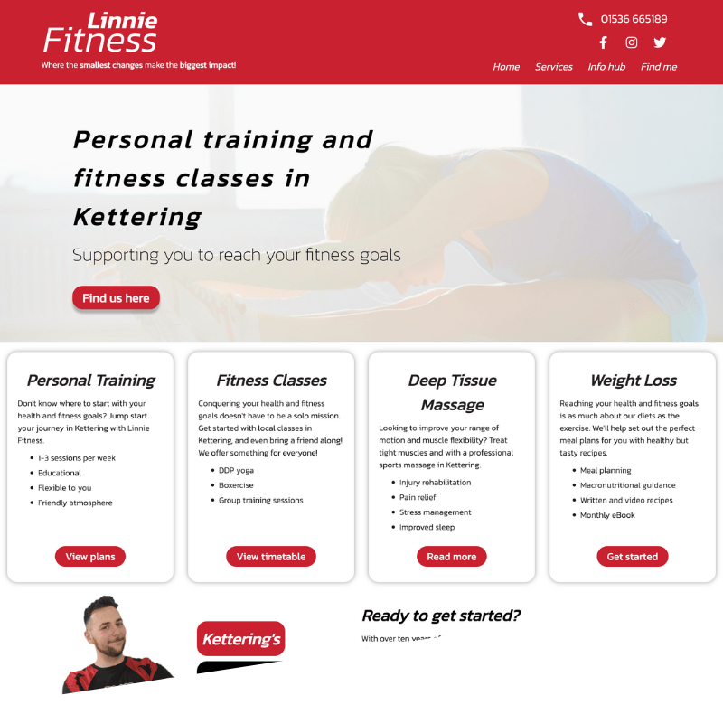 Example of Linnie Fitness Website, Based in Kettering