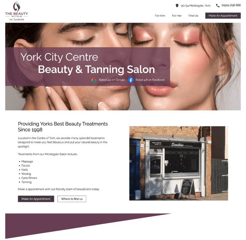 Example Website Design for The Beauty Within