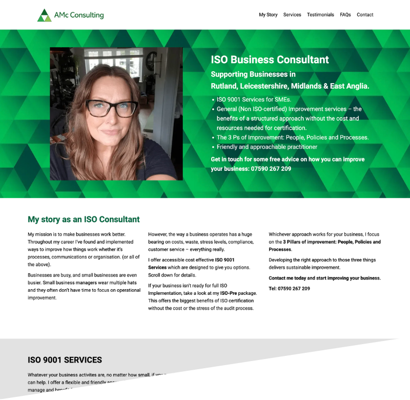 Annie Mcneely website for ISO Consultancy Business.